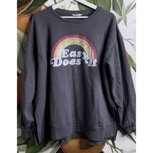 Wildfox Large Gray Easy Does It Pullover Sweatshirt Cotton Blend Slit Sides